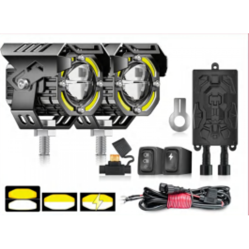 MOTOSİKLET SİS FARI  DRL 5 MODLU SET 2 Renk (Beyaz-Sarı)