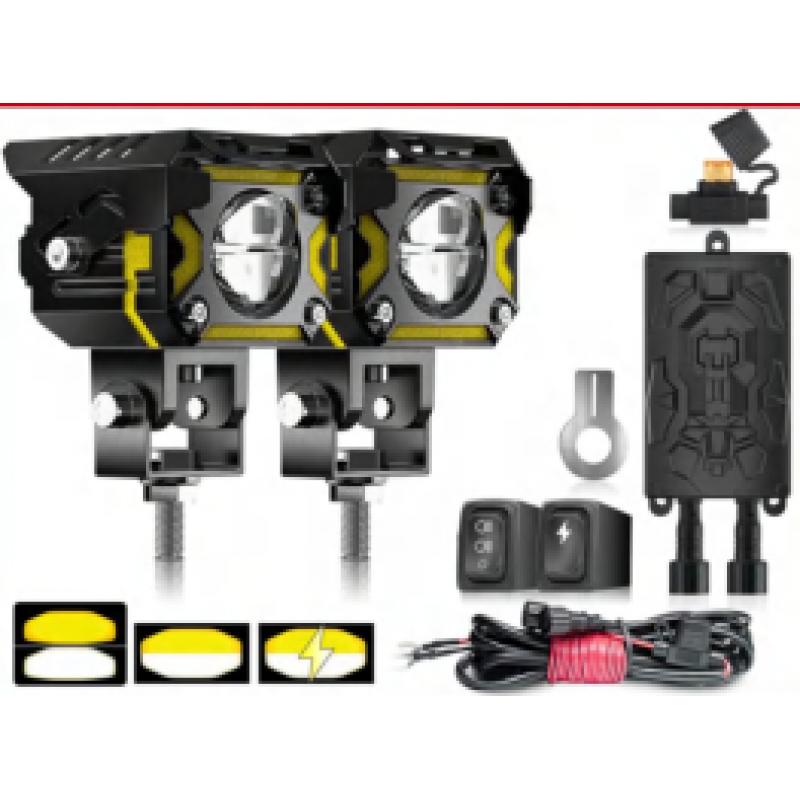 MOTOSİKLET SİS FARI  DRL 5 MODLU SET  2 Renk (Beyaz-Sarı)